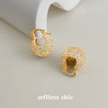 Gold Pave Crystal Domed Bean Huggie Hoop Earrings Pair view 4
