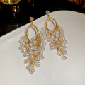 Gold Hoop Stud Earrings With Pearl Grape Cascades Statement Pair view 6