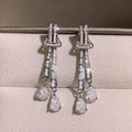 Twin-Tail Pear-Shaped Clear Stone Long Earrings In Silver Tone view 2