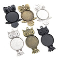 Owl Shaped Round Pendant Bezel Trays in Six Antique Finishes view 1