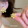 Open Enamel Flower Stud Earrings In Yellow White And Blue view 3
