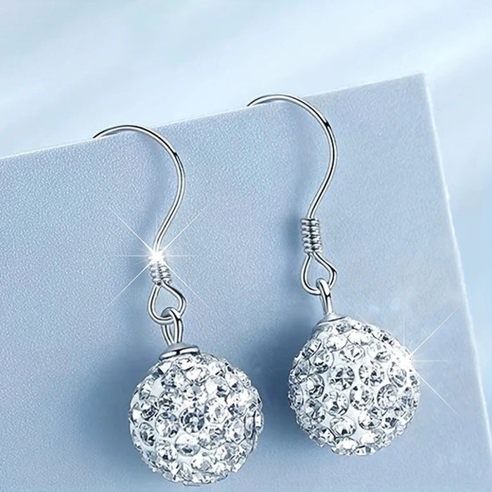 Silver Crystal Pave Ball Drop Fishhook Earrings Alloy Pair
