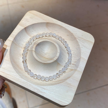 Clear Round Bead Stretch Bracelet In Three Visibly Different Sizes