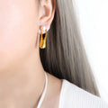 Gold Or Silver Open Drop Earrings White Pearl Accent Studs view 6