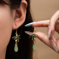 Gold Bamboo Leaf and Pale Green Teardrop Hook Earrings view 6