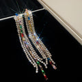 Multicolor Crystal Fringe Earrings With Polished Metal Tone Details view 7