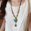 Brown Cord Colorful Ceramic Heart Bead Double Strand Necklace view 3