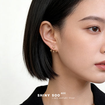 Gold Multi-Star Ear Jacket Studs Clear Center Three Dangles