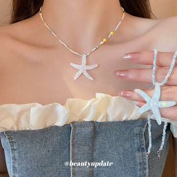 Seed Bead Resin Glitter Starfish Pendant Beach Necklace