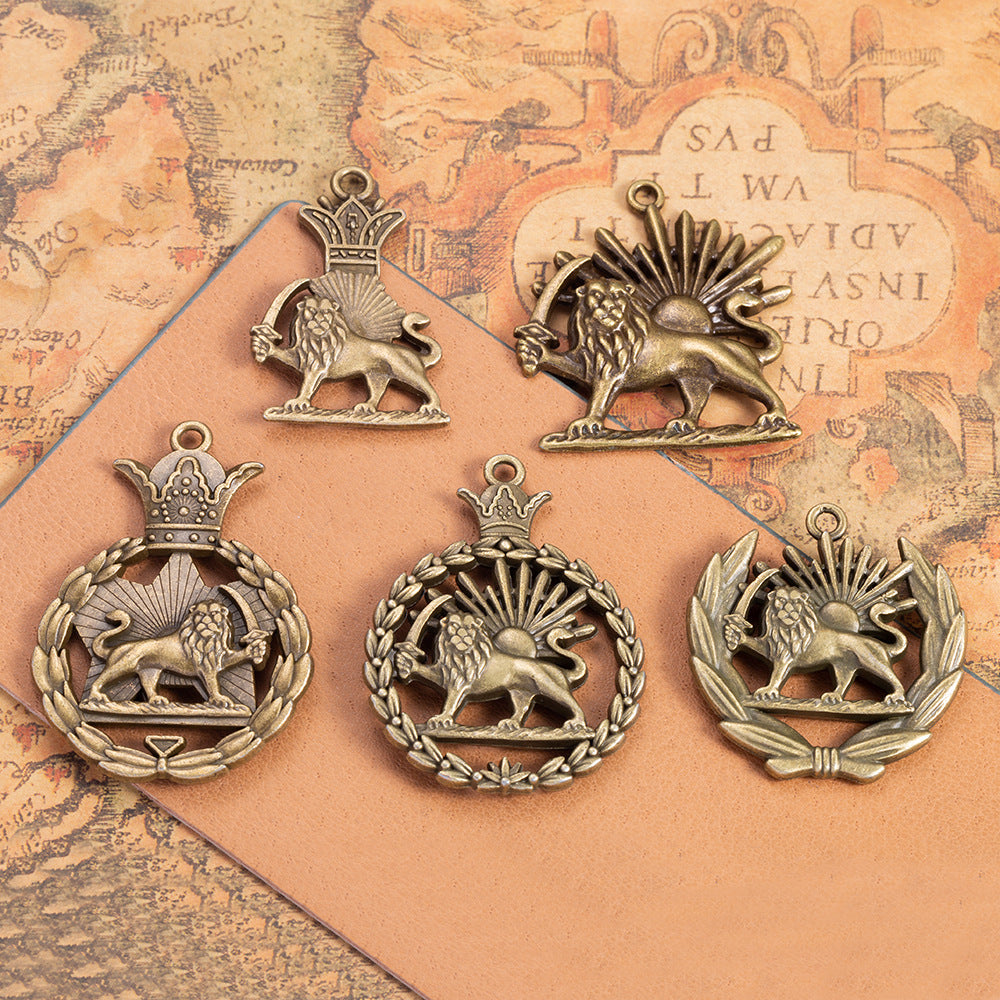 Vintage Punk Alloy Pendant with Lion Crown Star and Sun