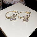 Crystal Butterfly Hoop Earrings In Silver And Gold Tones view 7