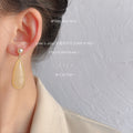 Gold Teardrop Drop Earrings Pearl Stud Cream and Amber view 4