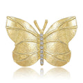 Gold Silver Hammered Butterfly Brooch Clear Crystal Body view 1