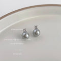 Silver Tone Clear Square Stone Pearl Stud Earrings In Gray And White view 3