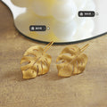 Matte Gold Monstera Leaf Hook Drop Earrings Metal Pair view 2