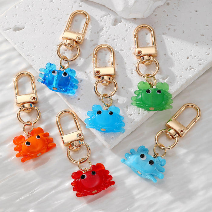 Gold Tone Glass Crab Clip Keychains in Six Bright Colors