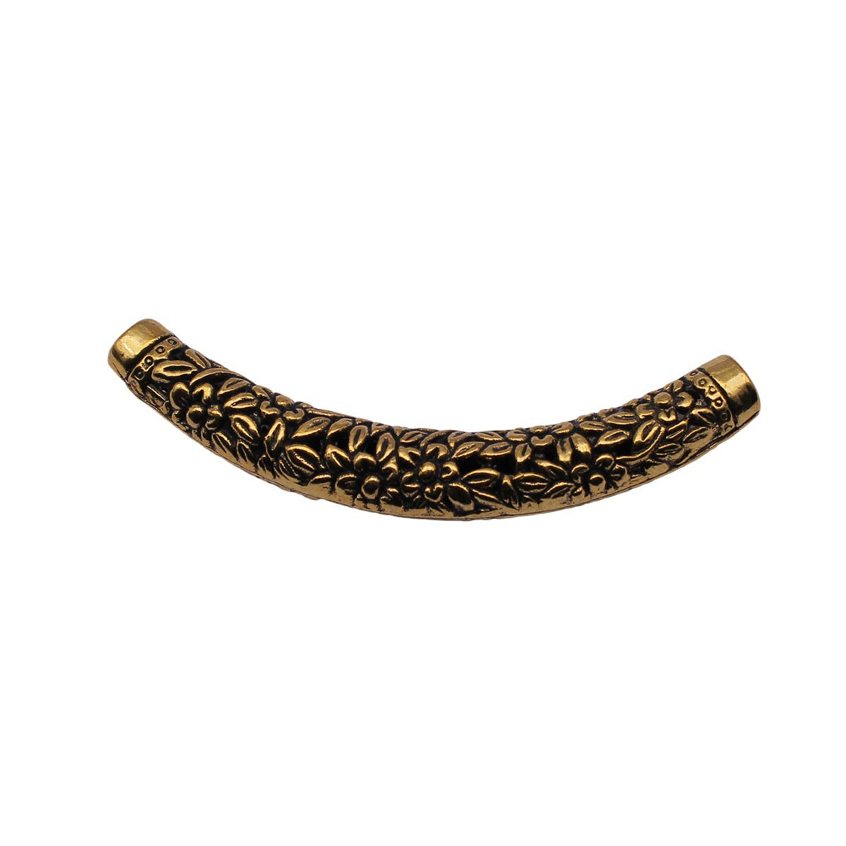 67x9.5x8.4mm 11.7g Antique Gold Zinc Alloy Flower Leaf Pattern Curved Tube Beads for DIY Necklace Making