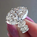 Oversized Oval Solitaire Three-Stone Ring In Silver Tone view 1