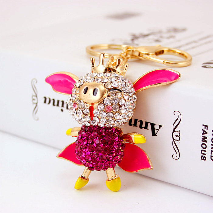 Cute Rhinestone Flying Pig with Wings Zodiac Keychain Bag Charm
