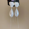 Rose And Pearl Effect Chain Tassel Drop Earrings Jewelry view 6