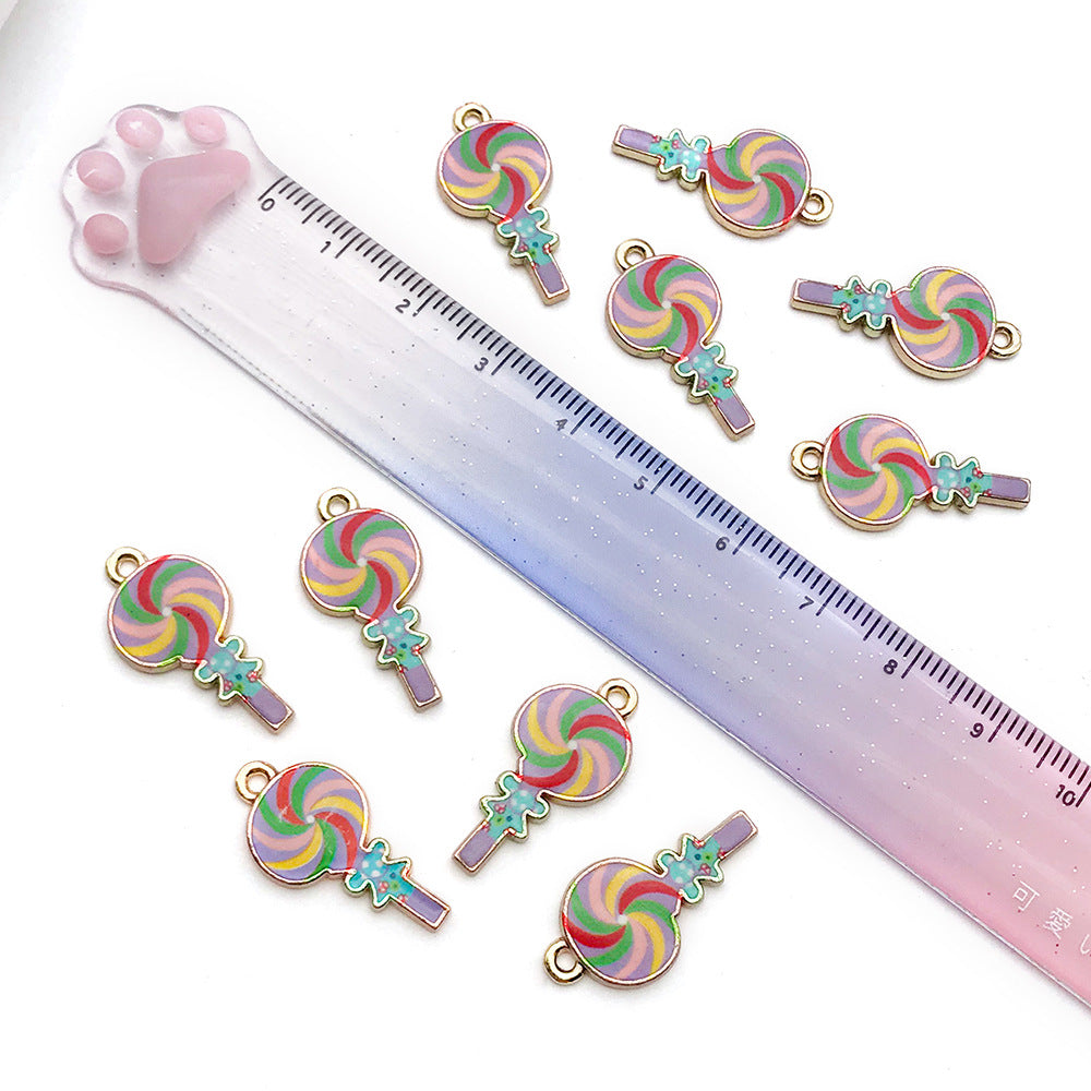 Zinc Alloy Rainbow Lollipop Charm Pendant for Earrings Hair Accessories Bracelet Necklace DIY