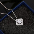 Silver Diamond-Shape Halo Clear CZ Pendant Necklace view 5