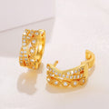 Gold Crossed Band CZ Mini Huggie Hoop Earrings Pair view 3