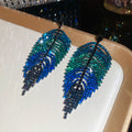Crystal Leaf Fringe Earrings in Five Color Options view 7