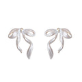 Silver Tone Flowing Ribbon Bow Sculptural Stud Earrings view 5