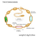 Gold Oval Czech Glass Station Bracelet Stainless Steel view 11