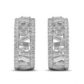 Baguette Crystal Wide Huggie Hoop Earrings in Silver Tone view 3