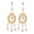 Gold Tone Openwork Teardrop Pearl And Crystal Tassel Earrings view 5