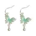 Mint Green Enamel Butterfly Hook Earrings Pearl Drop view 5