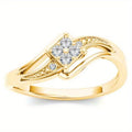 Gold Tone Rhombus Cluster Split Shank Ring Clear Stones Metal view 1