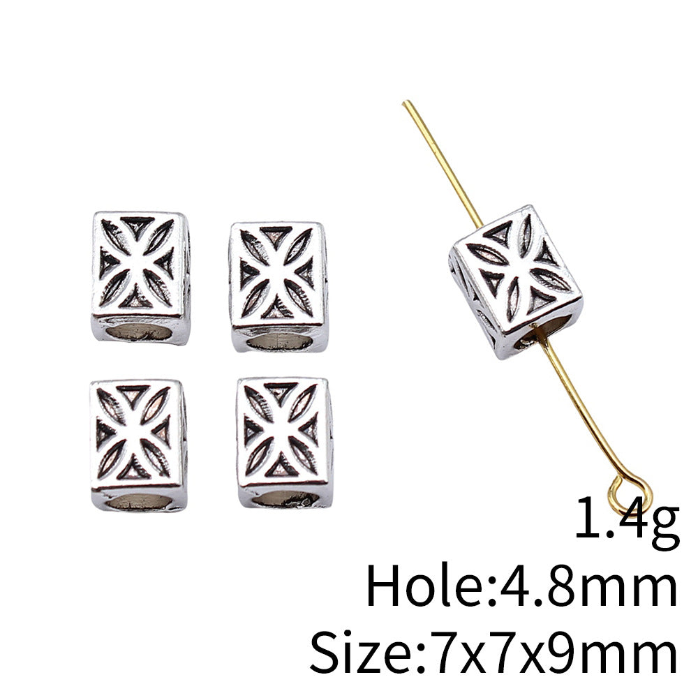 7x7x9mm 1.4g Antique Silver Zinc Alloy Square Pattern Large Hole Spacer Beads for Bracelet Making