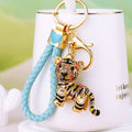 Multicolor Jeweled Tiger Keychain with Gold Tone Key Hardware view 1
