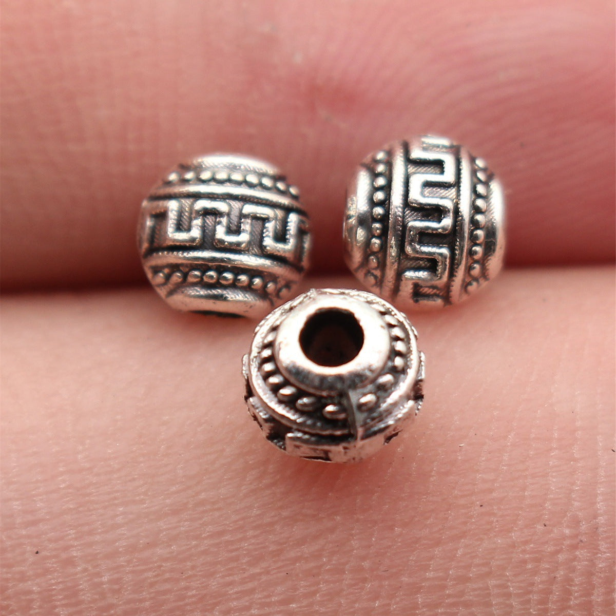 5.9x5.6x5.3mm 0.45g Antique Silver Zinc Alloy Vintage Texture Spacer Beads for DIY Bracelet Making