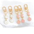 Enamel Butterfly Initial Letter Charm Keychain in White and Pink view 5