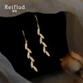 Gold-Tone Clear CZ Wheat Leaf Long Hook Drop Earrings view 4