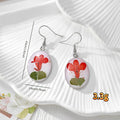 Silver Tone Oval Pressed Flower Drop Earrings in Seven Designs view 4