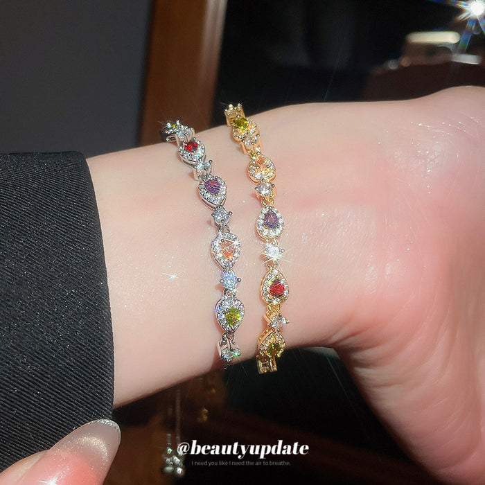 Multicolor Teardrop Crystal Gold Tone Adjustable Bracelet