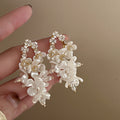White Floral Shell Cluster Cascade Earrings Fashion Jewelry view 3