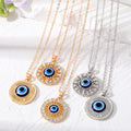 Gold and Silver Tone Round Openwork Evil Eye Pendant Necklaces view 1