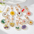 Gold Round Pressed Flower Resin Keychains Lobster Clasp 12 Styles view 1