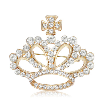Silver Gold Tone Rhinestone Crown Openwork Brooch Pin