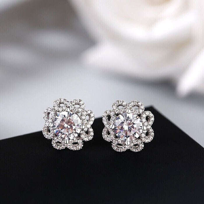 Floral Cluster Crystal Stud Earrings in Silver Tone