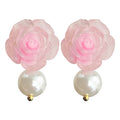 Pink Translucent Resin Rose Stud Earrings Pearl Drop Styles view 5