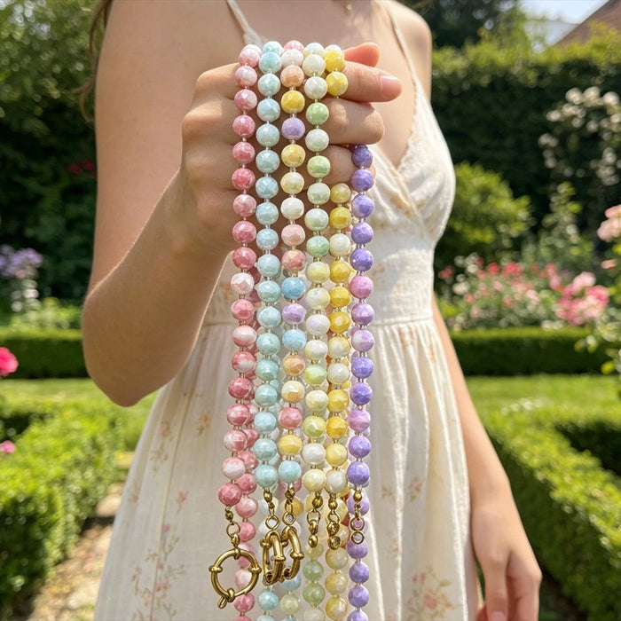 Faceted 8mm Round Bead Necklace With Gold Tone Ring Clasp