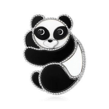 Black and White Panda Brooch with Crystal Border for Jackets and Scarves