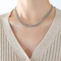 Multi-Row Woven Mesh Chain Necklace In Gold Or Steel view 7
